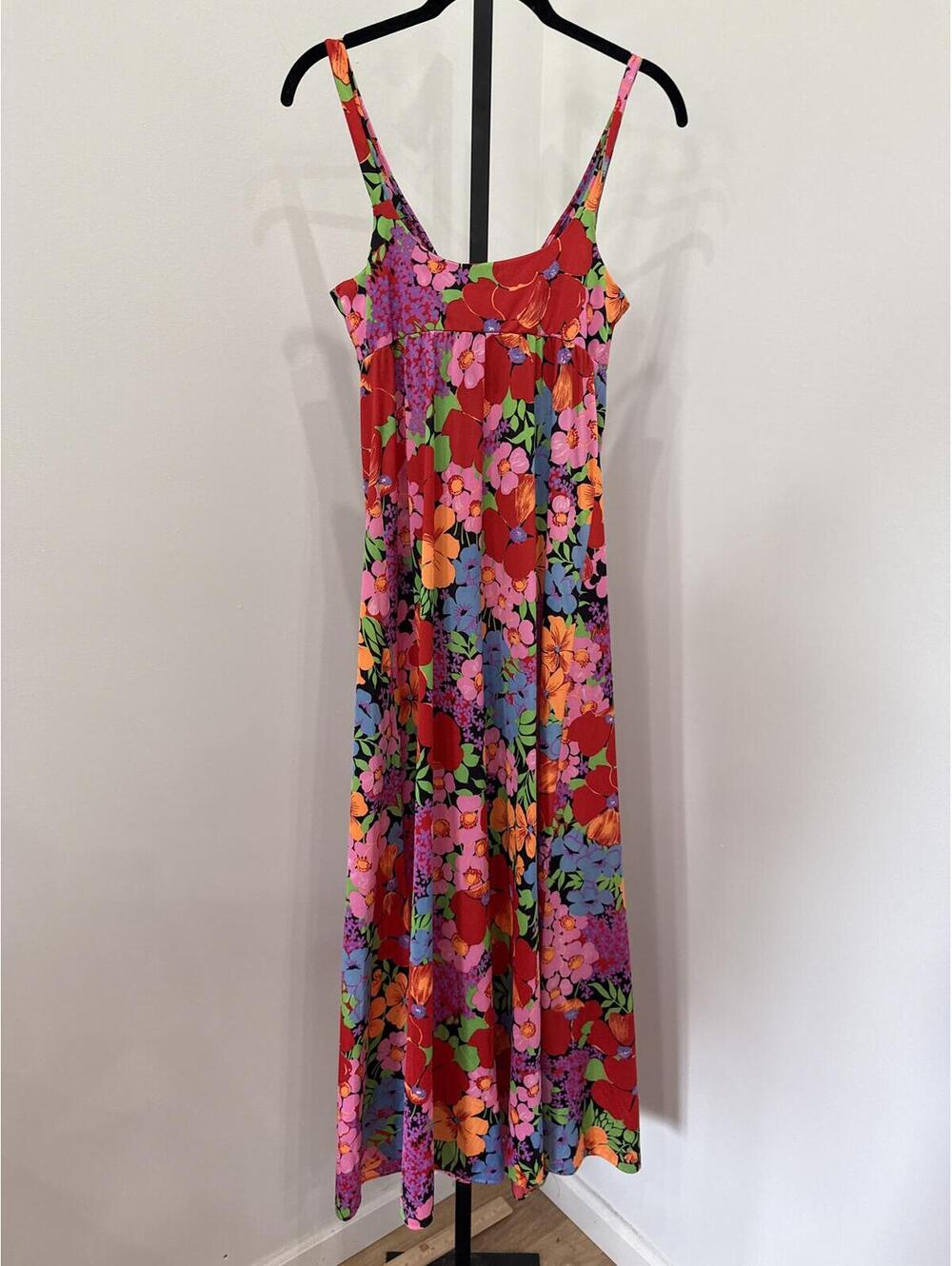 Floral Print Sleeveless Maxi Dress Handmade 70s Bright Funky Dress - Picture 6 of 8